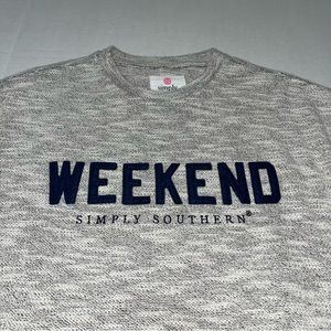 Simply Southern Terry Textured Long Sleeve Gray &‎ Blue Weekend Top Size Large